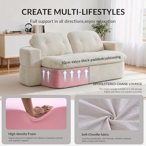 Kuahisoofa 78" Memory Foam Convertible Sofa Bed with Built-in Quilt, Foldable Floor Couch Sleeper for Guests Room & Living Room, Boneless Futon Cloud Sofa for Small Spaces, White Kushisoofa