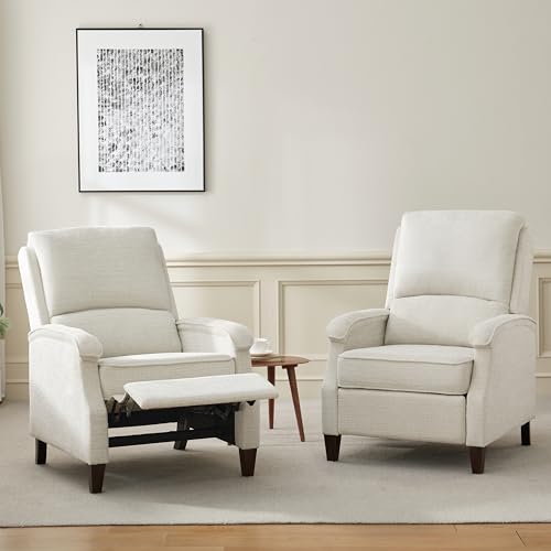 VKNOW Recliner Chair, Fabric Recliner with Soft Armrest, Home Theater Seating with Adjustable Push Back and Lumbar Support, Single Sofa for Adults, Lounge Chair for Living Room, Bedroom(Beige)
