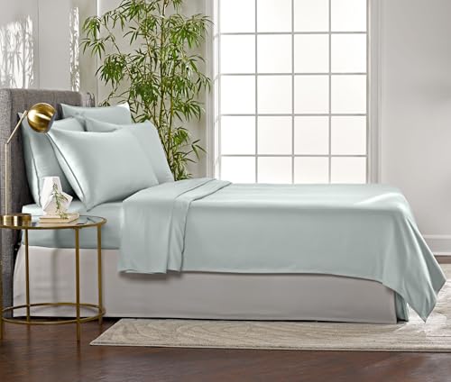 Pure Bamboo Queen Sheets, Genuine 100% Organic Viscose Derived from Bamboo Bed Sheet Set, Luxuriously Soft & Cooling, Double Stitching, 2 Year Quality Promise (Queen, Sea Glass) Pure Bamboo