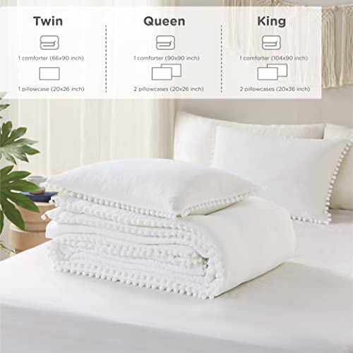 Codi White Boho Twin Comforter Set for Girls, Aesthetic Luxurious Pom Fringe Design Bedding,Cute Soft Washed Microfiber Bed Sets, Lightweight Chic,1 Comforter & 1 Pillowcase Codi