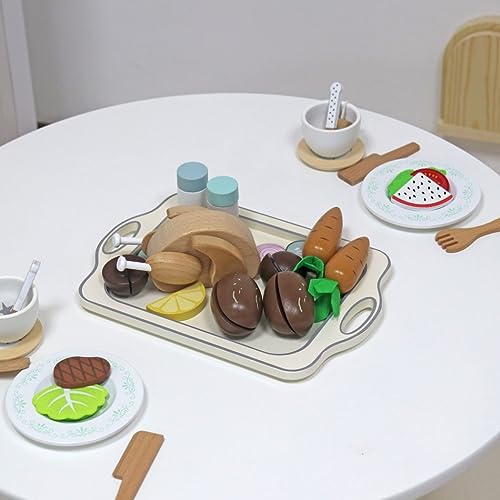 Touch us Thanksgiving Turkey Wooden Kitchen Accessories Toys Wooden Play Food for Little Kids, Pretend Play Roast Chicken Toys for Children Great Lunch Set for 3, 4, 5 Year Old Girls and Boys touch us