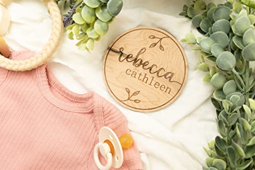 Baby Announcement Sign, Hospital Sign, Gender Reveal Baby Photo Props, Wooden Name Sign, Baby Shower Gift, Birth Stat, Laser Birth Engraved Round WoodArtSupply