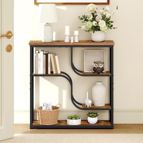 HOOBRO 29.5" Console Table, 5-Tier Narrow Entryway Table, Behind Couch Table with Storage Shelves, Sofa Table for Hallway, Living Rooms, Entryway, Rustic Brown and Black BF69XG01 HOOBRO