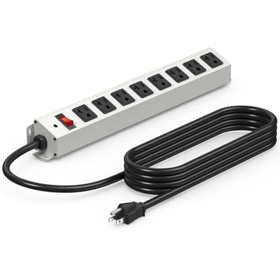CCCEI Corner Mount Angle Power Strip, Under Cabinet Heavy Duty 8 Outlets Power Strip 20Amp, Metal Underneath Desk Plug Surge Protector, Wall Mountable, for Garage, Shop, Kitchen, 6FT Extension Cord.