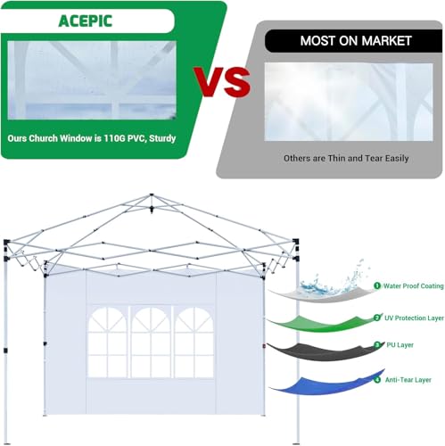 Acepic 2Pcs Instant Canopy Tent Sidewalls for 10x10 Pop-Up Canopy, Garden Gazebo, 210D Oxford Fabric Waterproof, White (Canopy Tent NOT Included) Acepic