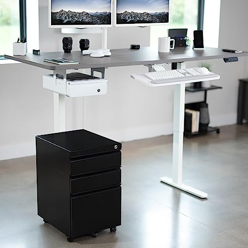 VIVO Electric Standing Desk Frame, Rear-Set Legs, Single Motor Memory Controller Height Adjustment, Frame Only, White, DESK-100E-RW VIVO