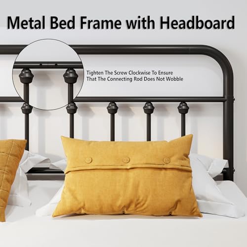 Vengarus Metal Bed Frame,Queen Size Bed Frame with Headboard,Structurally Stable, Heavy Duty Steel Slat Supported,Under Bed Storage,No Box Spring Needed,14 Inch,Black Vengarus