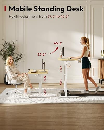 SANODESK Mobile Workstation Standing Desk with Gas-Spring Lift, Rolling Desk 32x20''Adjustable Height, One-Piece Desktop Workstation,Walking Pad & Treadmill Compatible, Portable Home Office SANODESK