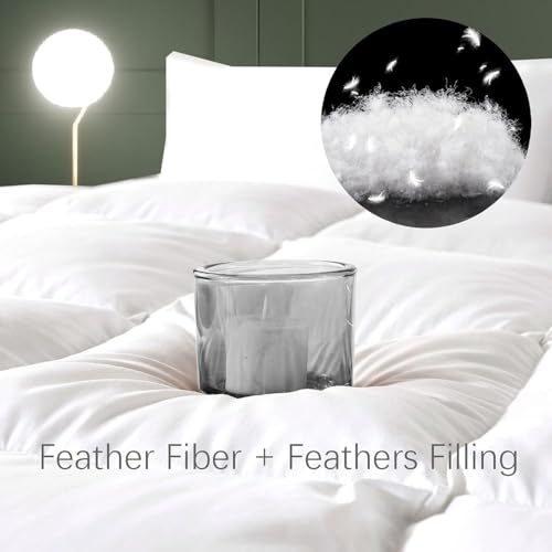 Down Comforter Queen Size – All Season Medium Weight Fluffy White Duvet Insert, Warm Feather Bedding, Soft 100% Cotton Cover, 90x90 Inch Vexino