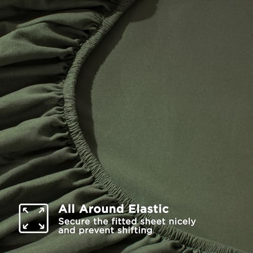 Andency King Size Sheets Set 4 Pieces, Dark Olive Green Super Soft Sheets for King Size Bed, Microfiber King Sheet, Deep Pocket Up to 16", Hotel Luxury Breathable & Cooling Bed Sheet Set Andency