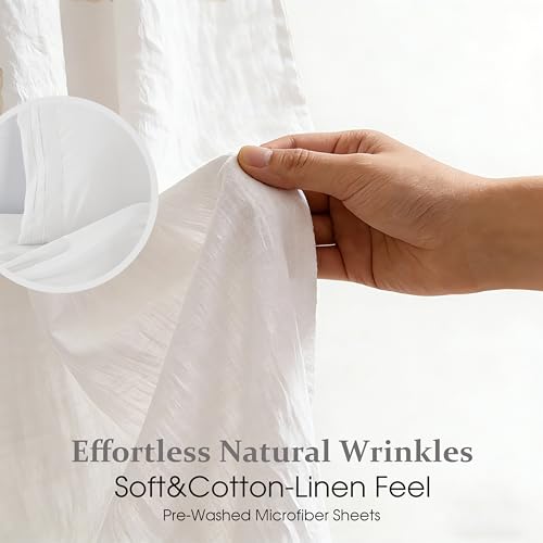 ROSE&RISY White King Sheet Set Pre-Washed Cotton-Like Microfiber, 4 Pieces Ultra Soft Bed Sheet Set King, Breathable Deep Pocket Skin Friendly, Includes 1 Fitted, 1 Flat, 2 Pillowcases (White, King)