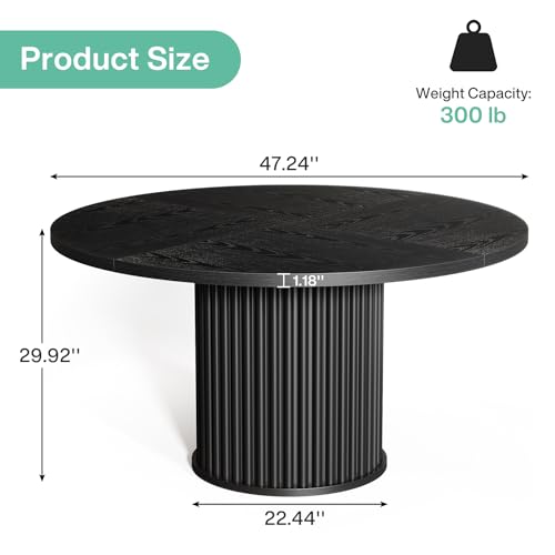 Tribesigns 47-Inch Round Conference Table, Black Meeting Table for 4-6 People, Small Office Desk with Sturdy Metal Base, Perfect for Conference Room or Small Workspaces, Black Tribesigns