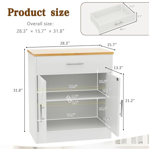 Vongrasig Farmhouse Coffee Bar Cabinet, Small Sideboard Buffet with Storage, Modern Kitchen Storage Cabinet with 1 Drawer and 2 Doors for Kitchen, Dining Room, White Vongrasig