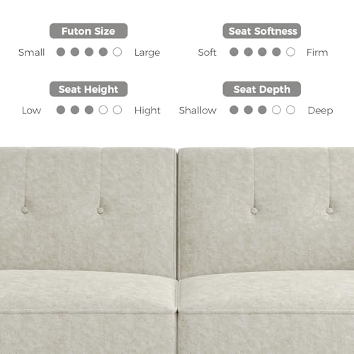 COPIAE 89” Futon Sofa Bed, Comfy Futon Couch Bed with 2 Square Pillows,Convertible Sleeper Sofa with Adjustable Backrest& Armrests, Modern Loveseat Sleeper for Living Room,Velvet Fabric White COPIAE