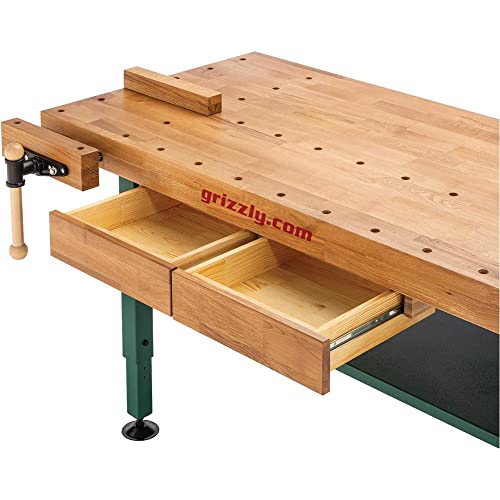 Grizzly T10157 Heavy-Duty Oak Workbench with Steel Legs Grizzly