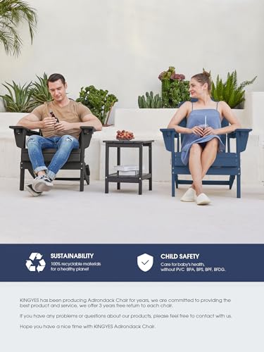 KINGYES Folding Adjustable Adirondack Chair, HDPE Reclining Adirondack Chair with Cup Holder, All Weather Use Oversize Adirondack Outdoor Chair, Blue KINGYES