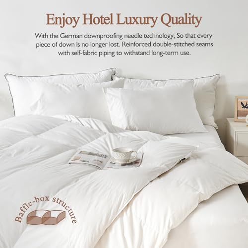KUSNUG 100% Organic Cotton Feather & Down Fibers Comforter Twin Size, All-Season Hotel-Style Hypoallergenic Duvet Insert, Ivory White 68x90 Inch KUSNUG