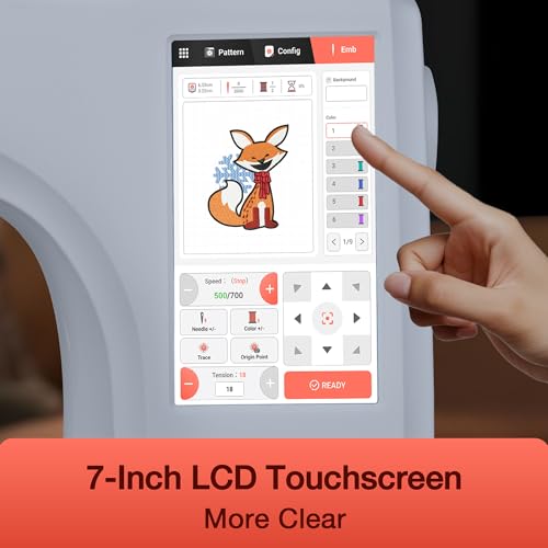 POOLIN EOC06 Embroidery Machine 7.9x11 Inch Large Hoop for Beginners,Computerized 7 Inch Touchscreen,Machine Embroidery Gifts,Includes Hoops,USB,Stabilizer,Bobbins,Home Embroidery Machine Poolin