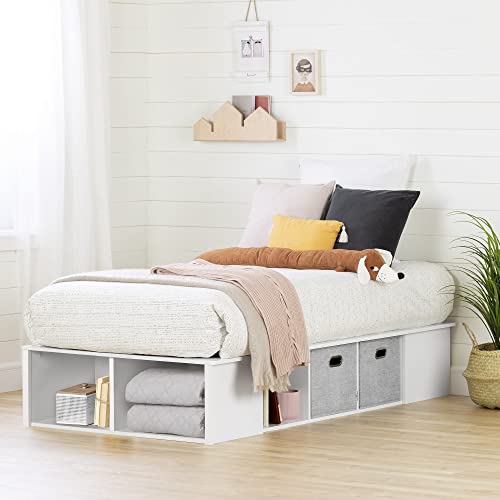 South Shore Flexible Platform Bed with baskets Pure White, Contemporary South Shore