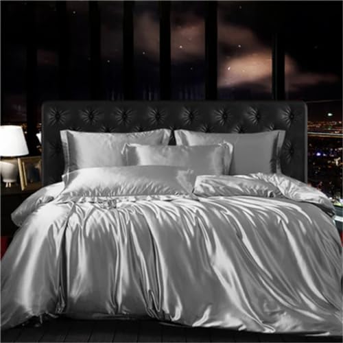 Natural Mulberry Silk-Blending Fabric Duvet Cover Set Satin Bedding Set Queen Size Silky Quilt Cover Set 3 AU Single Size 4 pcs#Set Suwequest