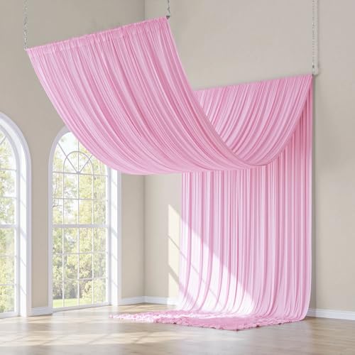 gogoparti 10x20FT Baby Pink Ceiling Drapes for Weddings Parties - 2 Panels of 5x20FT Wrinkle Free Silk Baby Pink Drapes for Tent Canopy, Weddings, Birthdays, Parties, Tent & Event Decoration gogoparti