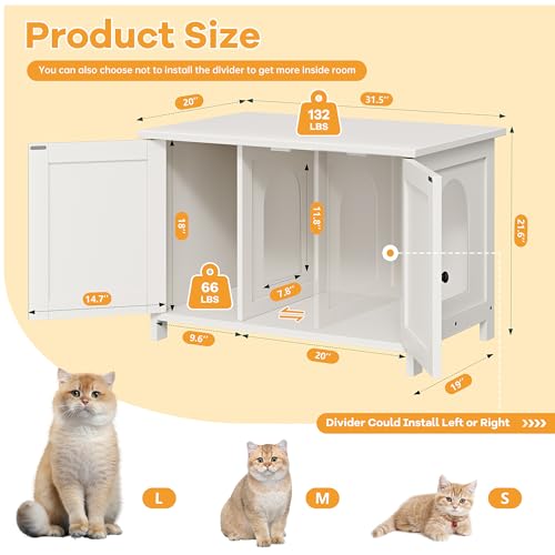 Shintenchi Cat Littler Box Enclosure, Litter Box Furniture Hidden with Removable Divider, Cat House with End Table, Brown Shintenchi