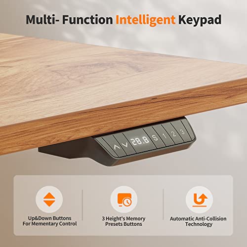 Cubiker 55 x 24 Inch Standing Desk, Stand up Height Adjustable Home Office Electric Table, Sit Stand Desk with Splice Board, White Frame & Light Rustic Brown Desktop Cubiker