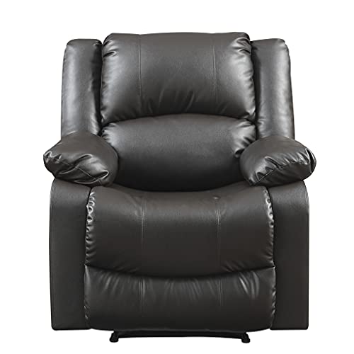 Relax-A-Lounger Warren 35.5" Manual Pull-Handle Recliner, Traditional Overstuffed, Pocket Coil Comfort, Black Metal Base Legs, Soft Vegan Leather Fabric, Java Relax-A-Lounger