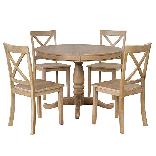 Merax 5 Pieces Dining Table Set,Retro Style Chairs with Solid Wood Legs for Kitchen Diningroom Merax