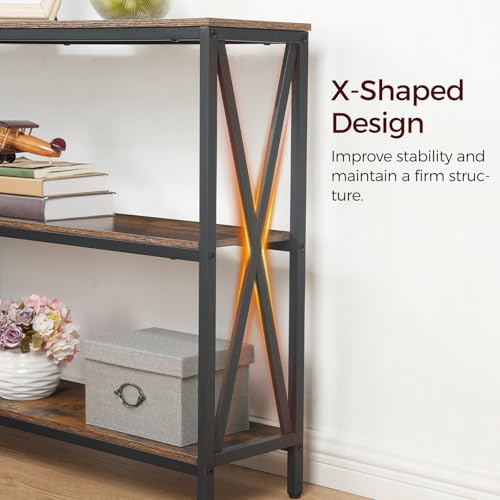 MAHANCRIS 47.2" Sofa Table, Industrial Console Table, 3-Tier Narrow Side Table with Open Shelves, Foyer Table for Entryway, Hallway, Kitchen, Living Room and Bedroom, Rustic Brown CTHR800201 MAHANCRIS