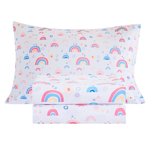 Mooreeke Twin Sheets Set Kids, Girls Twin Sheets, Cute Rainbow Printed, Soft Microfiber Kids Bedding Set Mooreeke