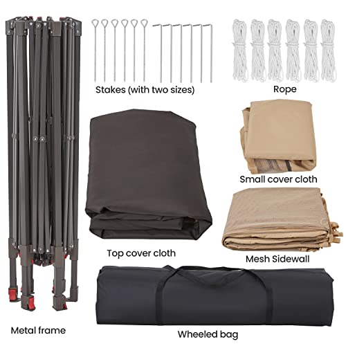 Yaheetech 13x13 Pop up Gazebo, Hexagonal Outdoor Canopy Shelter, Instant Patio Gazebo Sun Shade Canopy Tent with Double Tiers & Mesh Netting for Lawn, Garden, Backyard & Deck, Khaki/Brown Yaheetech