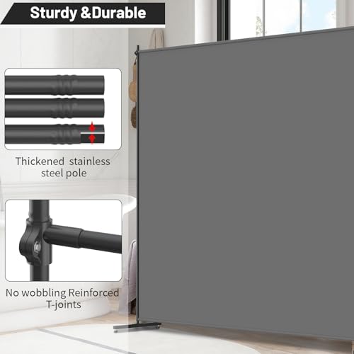 Room Divider, 72x72Inch Large Single Panel Privacy Screen for Room Separation,Free Standing Partition Wall with Thickened Fabric,Portable for Office,Bedroom,Patio,Gray FCCRETA