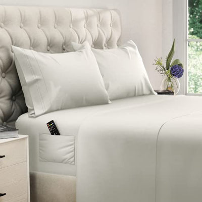 DREAMCARE King Size Sheets Set – 4 pcs Cooling Sheets – up to 21” Deep Pocket King Sheet Set – Hotel Luxury Sheets & Pillowcases – Superior Softness 100% Fine Microfiber with Side Pocket – Ivory