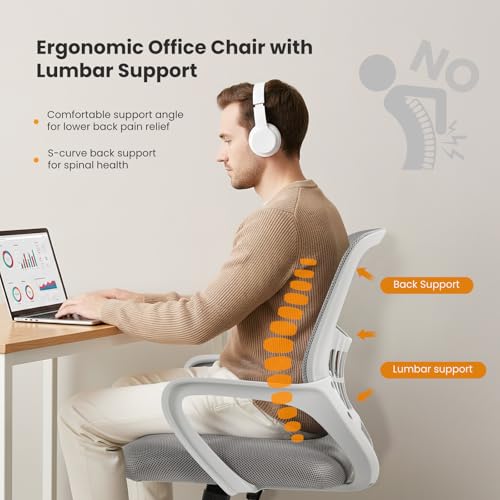 Sweetcrispy Home Office Managerial Executive Chair, Ergonomic Mesh Adjustable Swivel Mid-Back Computer Desk Chair with Comfortable Lumbar Support, Comfy Arms for Bedroom,Study Sweetcrispy