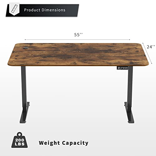 YESHOMY Height Adjustable Electric Standing Desk, 55 inch Computer Table, Home Office Workstation, Black Leg/Rustic Brown Top YESHOMY