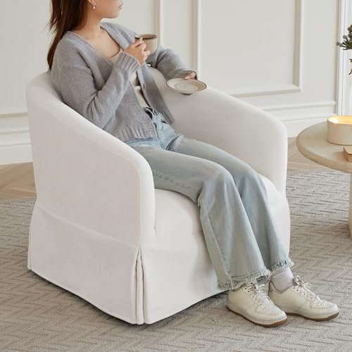 KISLOT Swivel Accent Chair, 360 Degree Linen Fabric Armchair Modern Barrel Chairs Armchair for Living Room Bedroom Home and Office,Cream White KISLOT