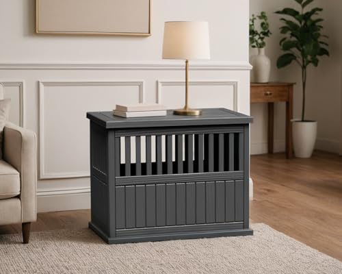 KFY 30 INCH Small Dog Crate Furniture Lockable Dog Kennel Indoor Dog Cage Plastic Pet Cage End Table for Small/Medium Dogs, Black KFY