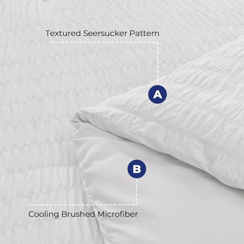 HYMOKEGE White California King Comforter Set Seersucker 7 Pieces, All Season Luxury Bed in a Bag for Bedroom, Bedding Set with Comforters, Sheets, Pillowcases & Shams HYMOKEGE