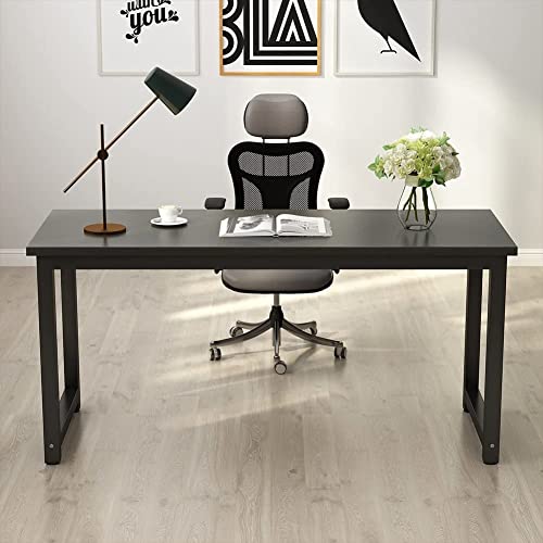 Tribesigns Modern Computer Desk, 63 inch Large Office Desk Computer Table Study Writing Desk Workstation for Home Office, Black Metal Frame Tribesigns