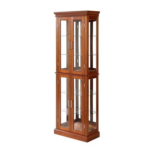 Ball & Cast Lighted Curio Cabinet,6-Tier Glass Display Cabinet with Adjustable Glass Shelves and Mirrored Back Panel for Living Room,E26 Light Blub not Included,Walnut Ball & Cast