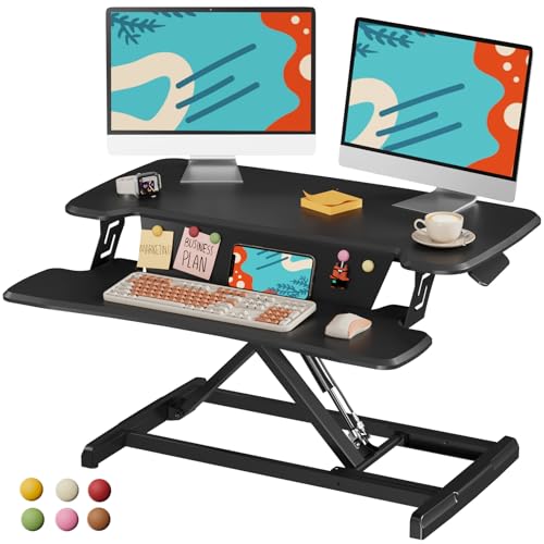 JOY worker Standing Desk Converter, 32" Height Adjustable Sit Stand Up Desk Riser with Keyboard Tray & 6 Fridge Magnets, Desktop Workstation Riser for Home Office Computer Laptop, Black JOY worker