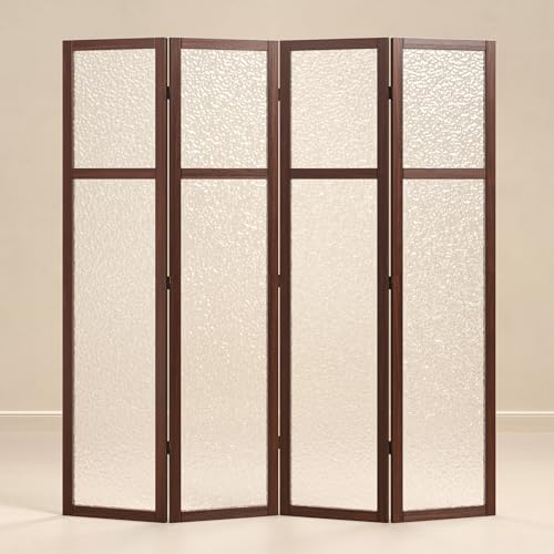 Acrylic Room Divider, 4-Panel Freestanding Partition Screen, Frosted Translucent Privacy Panel - Lightweight Modern Divider for Home Office Studio (Walnut, 4 Panels) Svimi