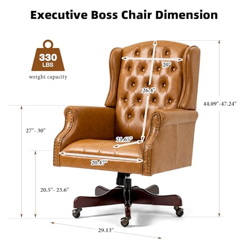 ECOTOUGE Tufted Office Chair, Faux Leather Executive Desk Chair w/High Back & Nail Head Trim, Ergonomic Wingback PC Chair for Home, Office and Living Room, Brown ECOTOUGE