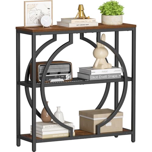 Snughome Entryway Table with 3 Tier Storage Shelves, Narrow Console Table Industrial Sofa Table with Circle Base, Behind The Couch Entrance Table for Hallway, Living Room, Foyer Snughome