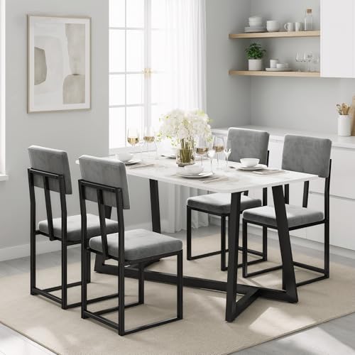 HUGROVE 5 Piece Dining Set, 47.24'' Faux Marble Dining Table Set for 4, Modern Minimalist Kitchen & Dining Room Set with Upholstered Chairs for Small Spaces, Apartments (Charcoal Velvet) HUGROVE