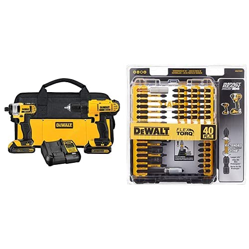 DEWALT DCK240C2 20v Lithium Drill Driver/Impact Combo Kit (1.3Ah) with FlexTorq Screw Driving Set, 40-Piece DEWALT
