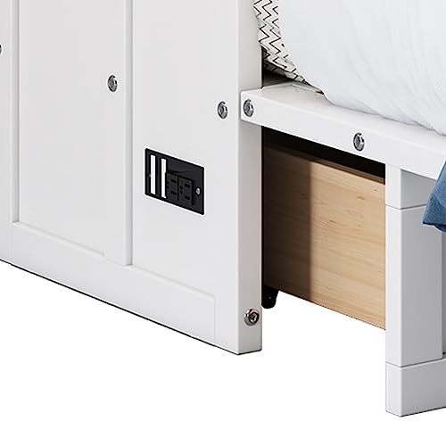 Full Size Solid Pine Murphy Bed Chest with Charging Station and Large Storage Drawe,Folding Feature Perfect for Home Office or Small Room. Brabrety