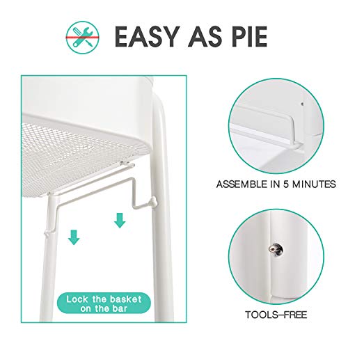 TOOLF 3-Tier Rolling Cart, Metal Utility Cart with Lockable Wheels, Storage Craft Art Cart Trolley Organizer Serving Cart Easy Assembly for Office, Bathroom, Kitchen, Kids' Room, Classroom (White) TOOLF