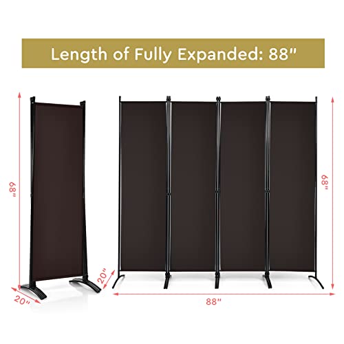Giantex 4 Panel Room Divider - Folding Privacy Screen for Room Partition, 5.6 Ft Foldable Separator Wall, Brown Giantex